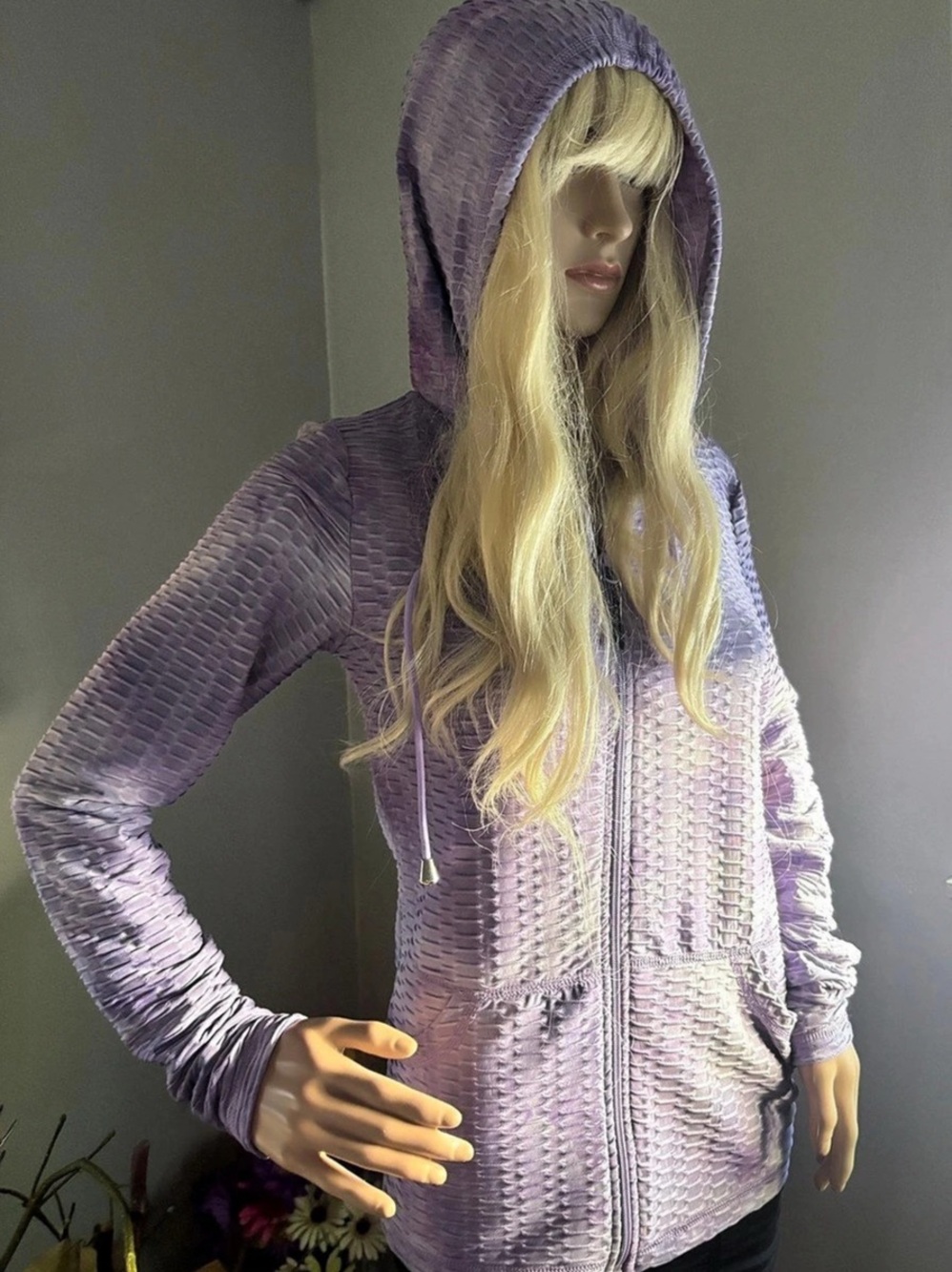 Bella Movement Hooded Textured Jacket in Purple L/XL NWT